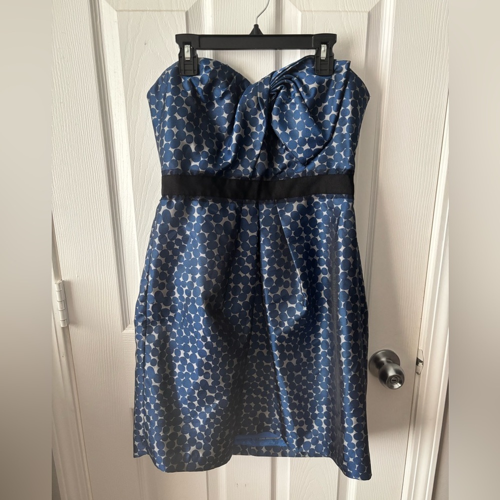 Bcbgmaxazria Blue/Gray Patterned Strapless Dress … - image 1